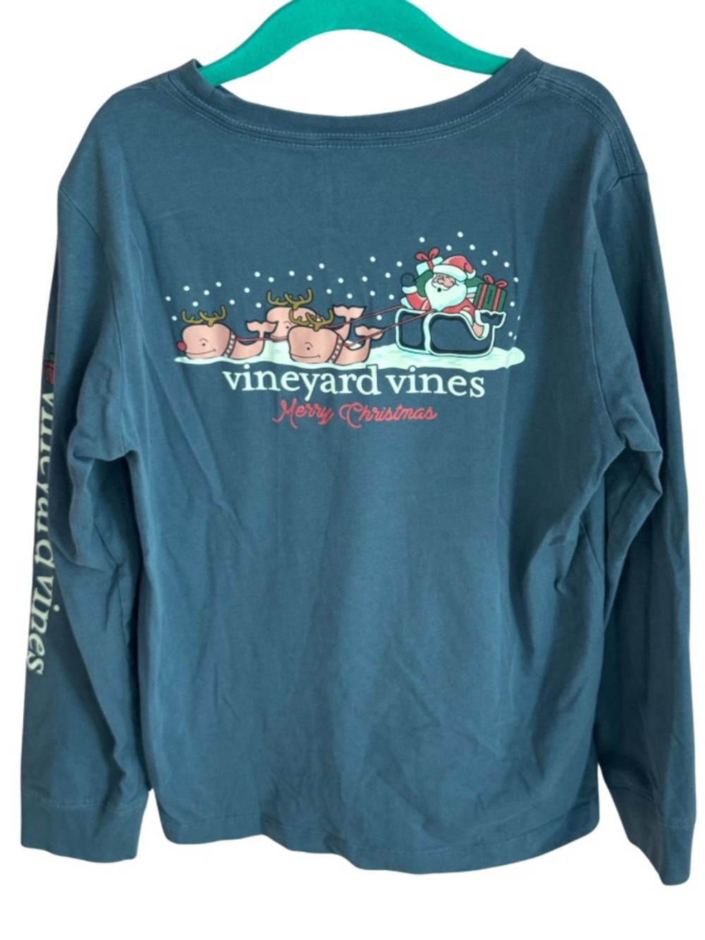 Vineyard Vines Teal Blue 'Merry Christmas' Long Sleeve Kids Tee